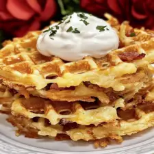 Bacon and Cheese Loaded Hashbrown Waffles