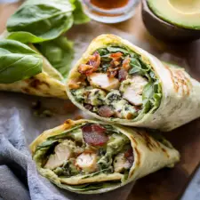 Pesto Chicken and Avocado Bacon Salad Wraps