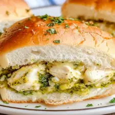 Cheesy Garlic Pesto Chicken Sliders