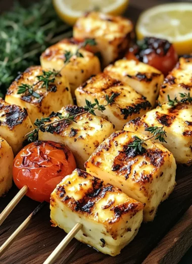 Grilled Halloumi Skewers with Lemon and Thyme