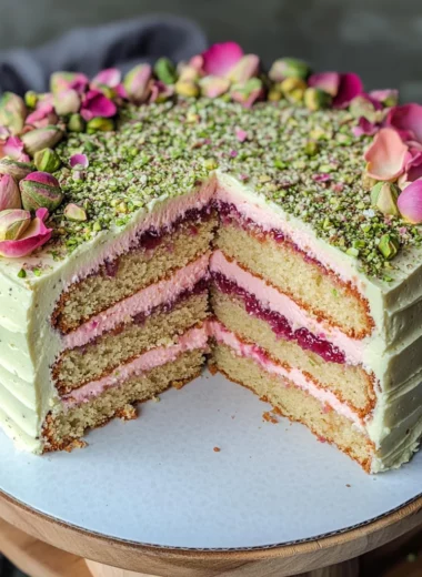 Pistachio, Rose & Cardamom Cake With Homemade Raspberry Rose Jam