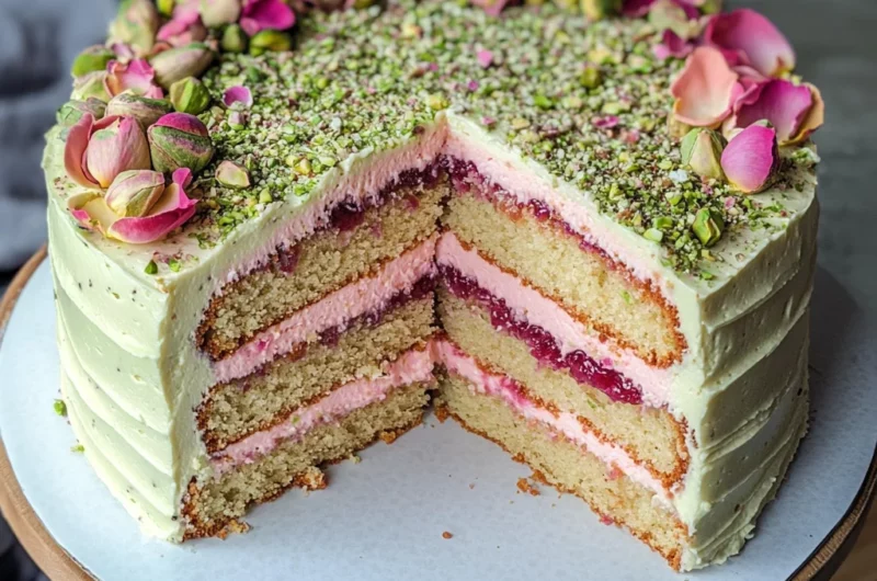 Pistachio, Rose & Cardamom Cake With Homemade Raspberry Rose Jam
