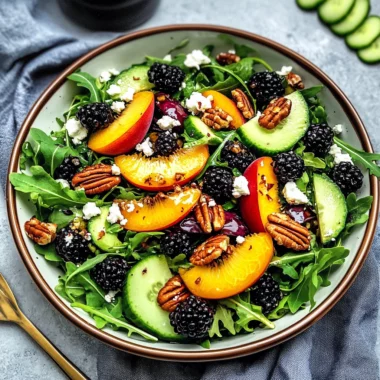 Blackberry Peach Arugula Salad with Honey Lime Dressing