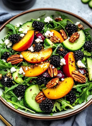 Blackberry Peach Arugula Salad with Honey Lime Dressing