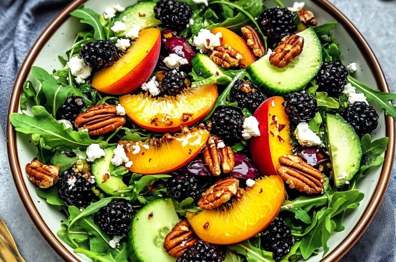 Blackberry Peach Arugula Salad with Honey Lime Dressing