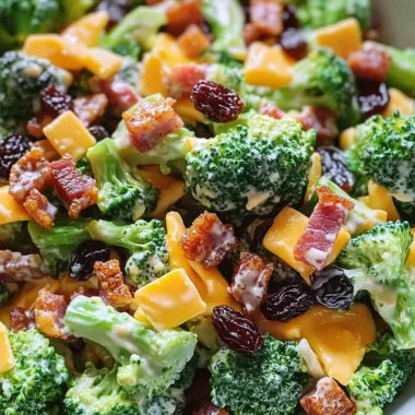 Broccoli Turkey Bacon Salad with Raisins and Cheddar Cheese