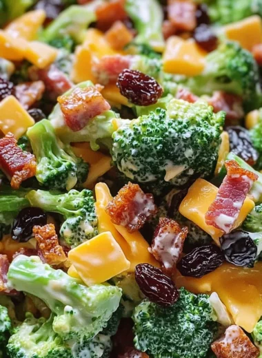 Broccoli Turkey Bacon Salad with Raisins and Cheddar Cheese