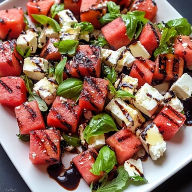 Grilled Watermelon, Feta, and Basil Salad