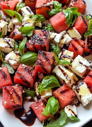 Grilled Watermelon, Feta, and Basil Salad