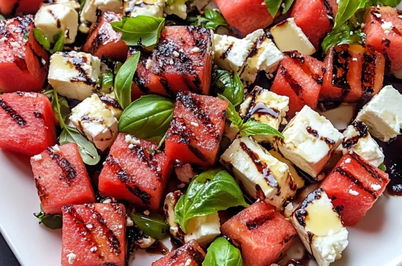 Grilled Watermelon, Feta, and Basil Salad