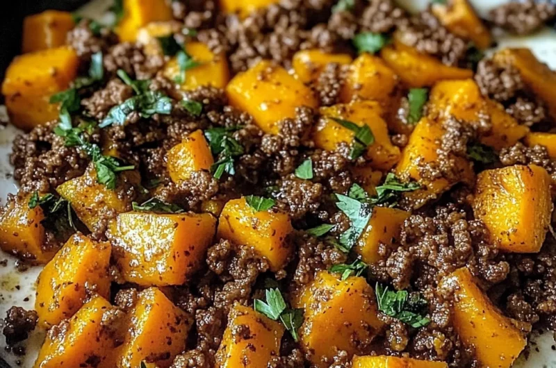 Ground Beef and Sweet Potatoes Skillet