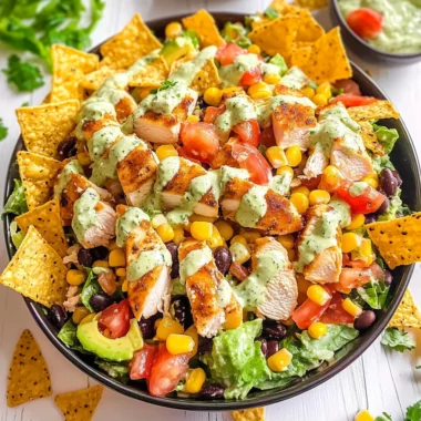Loaded Chicken Taco Salad with Creamy Lime-Cilantro Dressing