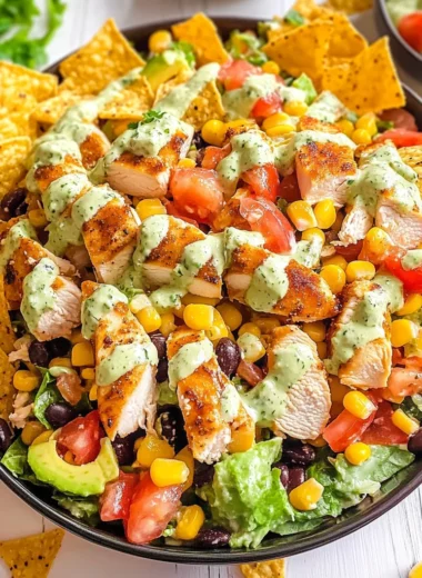Loaded Chicken Taco Salad with Creamy Lime-Cilantro Dressing