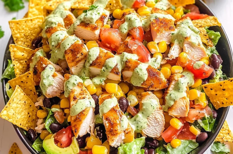 Loaded Chicken Taco Salad with Creamy Lime-Cilantro Dressing