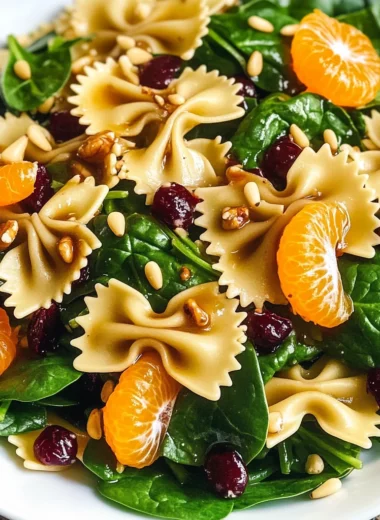 Mandarin Pasta Spinach Salad with Teriyaki Dressing