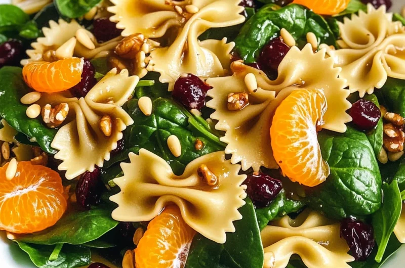 Mandarin Pasta Spinach Salad with Teriyaki Dressing