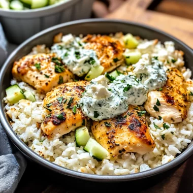 Mediterranean Chicken & Rice Bake with Tzatziki