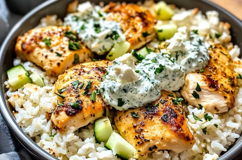 Mediterranean Chicken & Rice Bake with Tzatziki