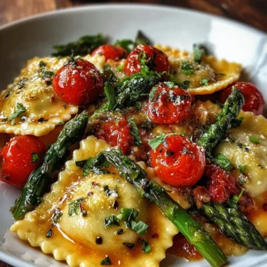 Ravioli with Tomatoes, Asparagus, Garlic, and Herbs
