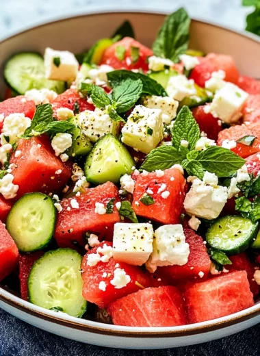 Watermelon Salad Recipe with Feta and Cucumber