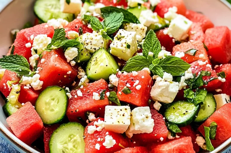 Watermelon Salad Recipe with Feta and Cucumber