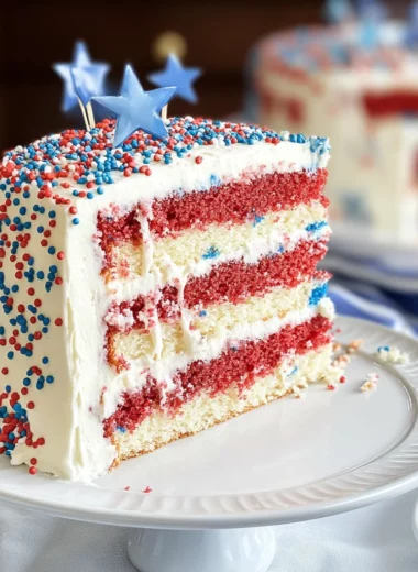 White Almond Patriotic Layer Cake with Vanilla-Almond Buttercream