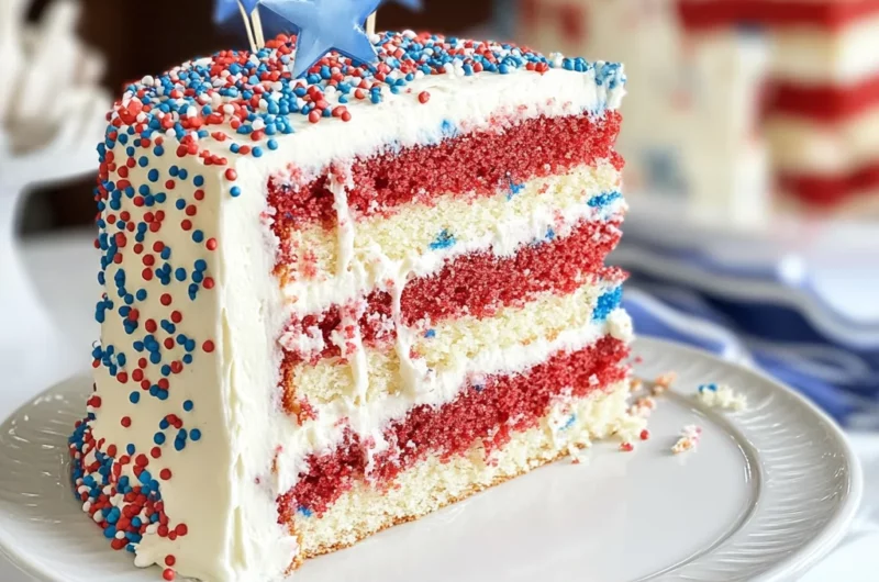 White Almond Patriotic Layer Cake with Vanilla-Almond Buttercream