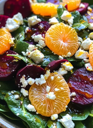 Beet Salad with Spinach and Honey-Mustard Lemon Dressing