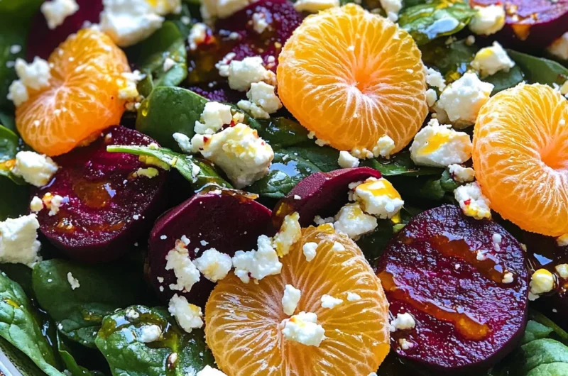 Beet Salad with Spinach and Honey-Mustard Lemon Dressing