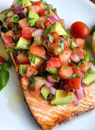 Grilled Salmon Bruschetta with Avocado