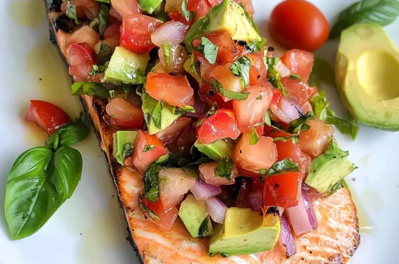 Grilled Salmon Bruschetta with Avocado