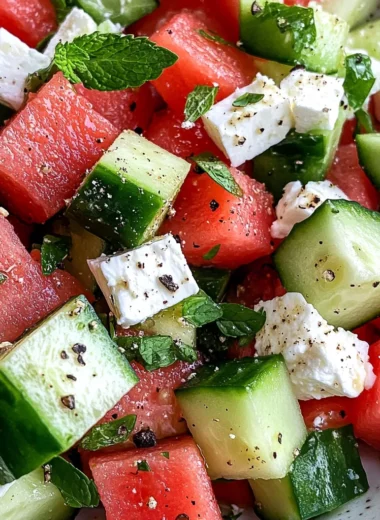 SIMPLE Watermelon + Cucumber + Feta Salad