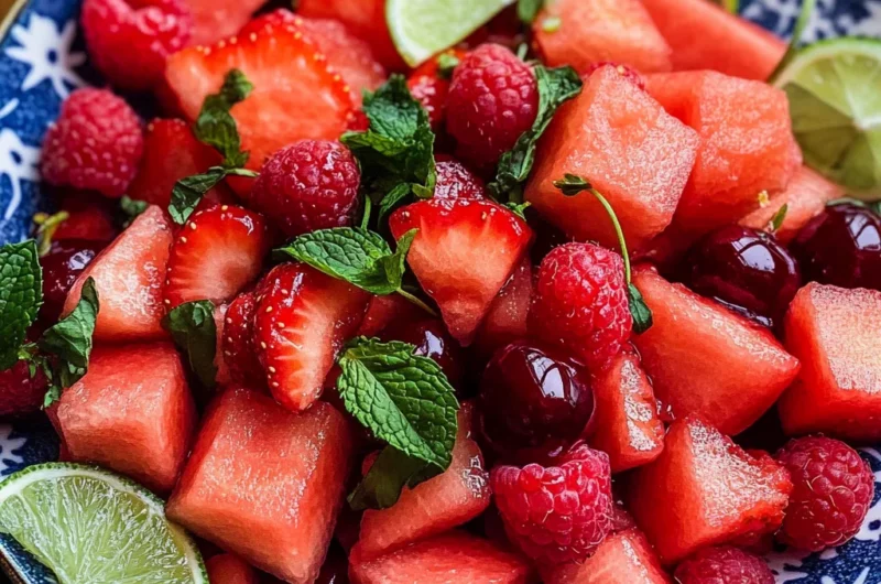 Watermelon Fruit Salad with Lime Mint Dressing