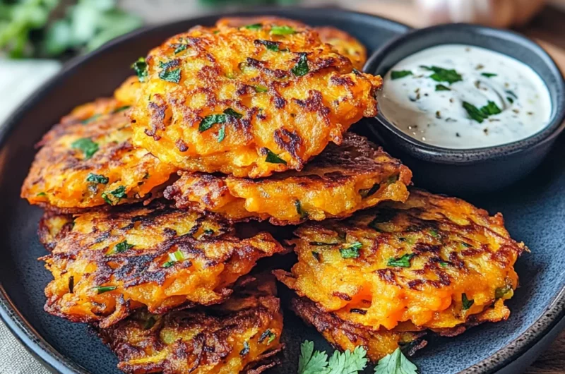 Carrot Potato Fritters - Indian Pakora with Garlic Dip