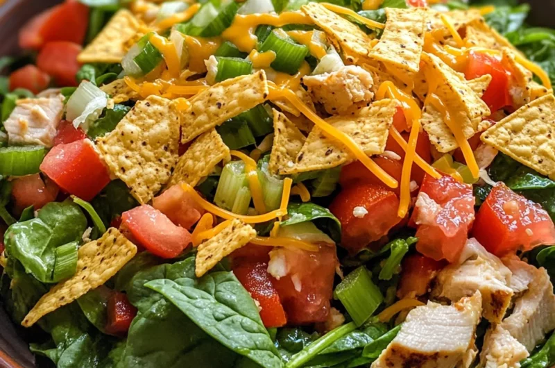 Chicken Taco Salad with Spinach, Tomatoes, and Cheddar