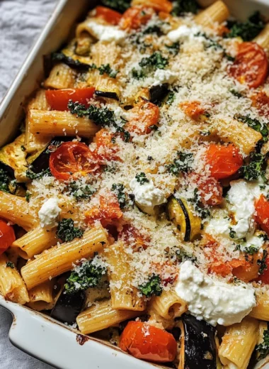 Eggplant Pasta Bake With Tomato & Zucchini
