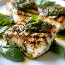 Grilled Halibut with Pesto Sauce