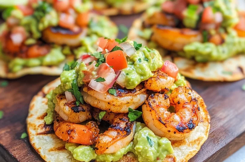 Grilled Shrimp Tostadas with Guacamole & Pico de Gallo