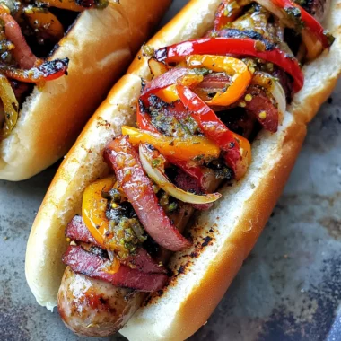 Grilled Turkey Bacon-Wrapped Beer Brats with Drunken Peppers and Onions