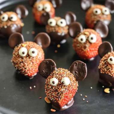 Halloween Dessert - Strawberry and Chocolate fudge mice