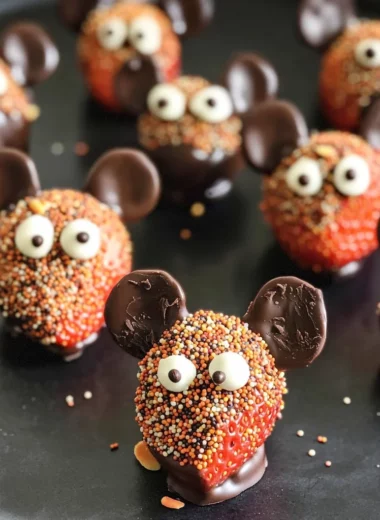 Halloween Dessert - Strawberry and Chocolate fudge mice