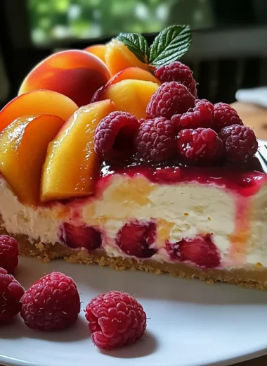 Summer Bliss Peach and Raspberry Cheesecake Delight