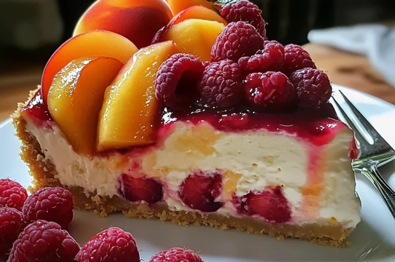 Summer Bliss Peach and Raspberry Cheesecake Delight