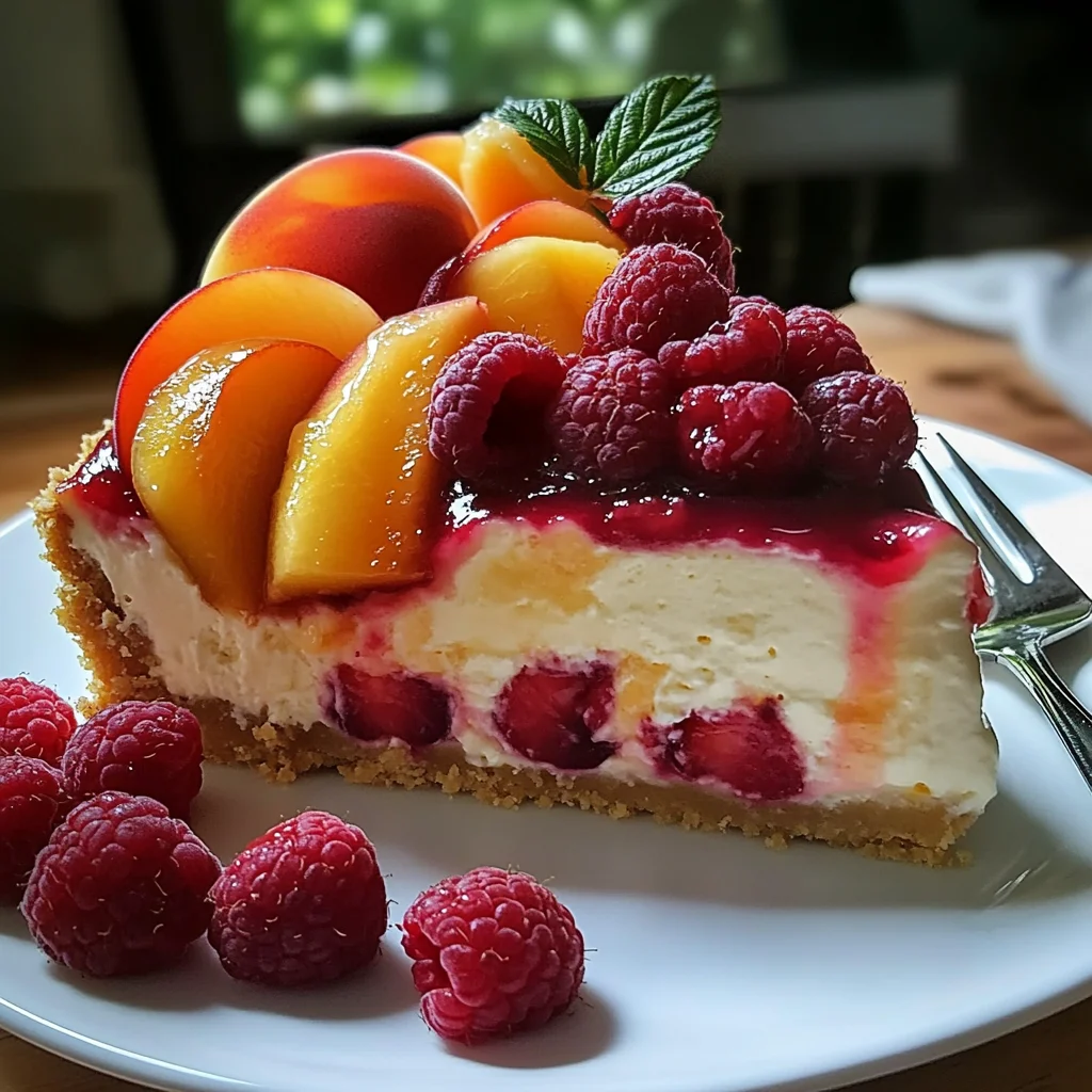 Summer Bliss Peach and Raspberry Cheesecake Delight