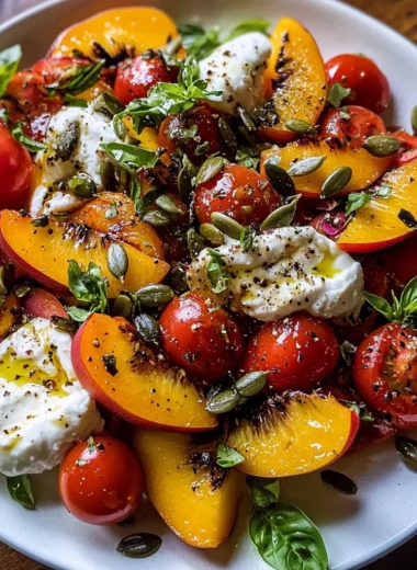 Tomato, Peach, and Burrata Salad