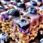 Blueberry Rice Krispies Treats with Vanilla Glaze