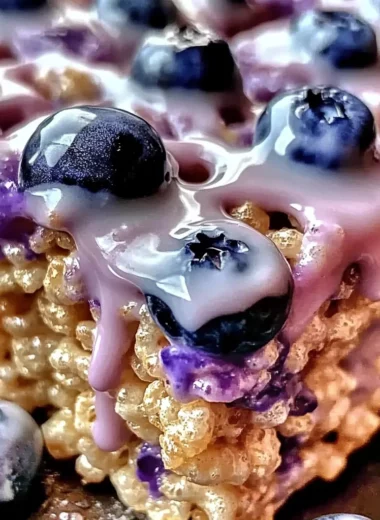 Blueberry Rice Krispies Treats with Vanilla Glaze