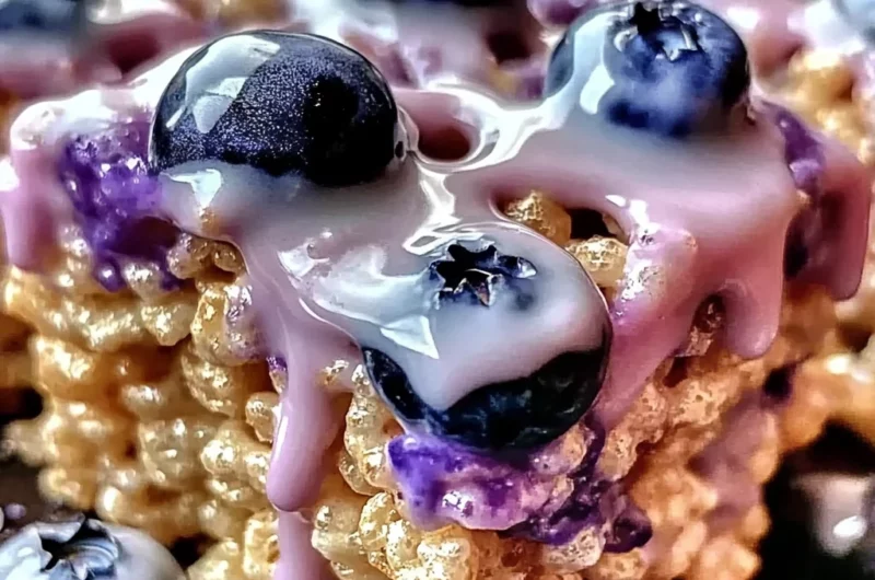 Blueberry Rice Krispies Treats with Vanilla Glaze
