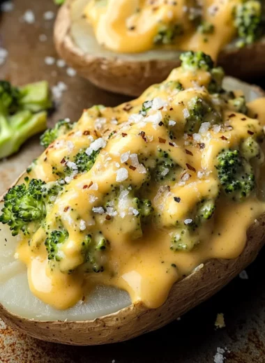 Cheesy Baked Potatoes with Broccoli Cheese Sauce
