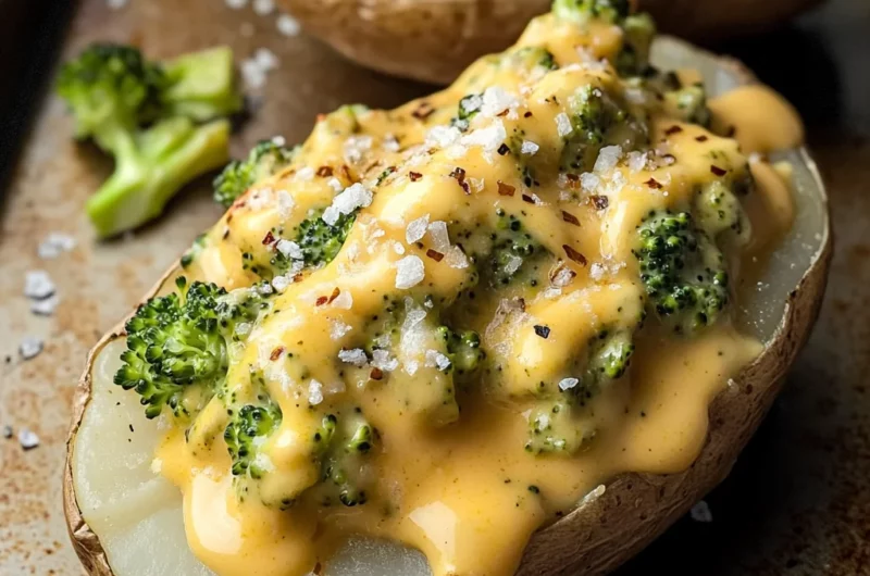 Cheesy Baked Potatoes with Broccoli Cheese Sauce